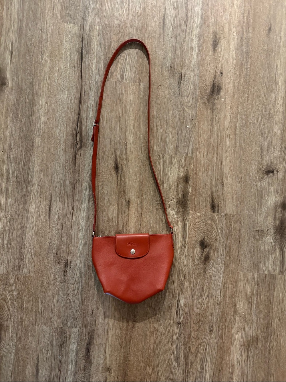 Longchamp Le Pliage Cuir Leather Crossbody Messenger Bag Red Orange